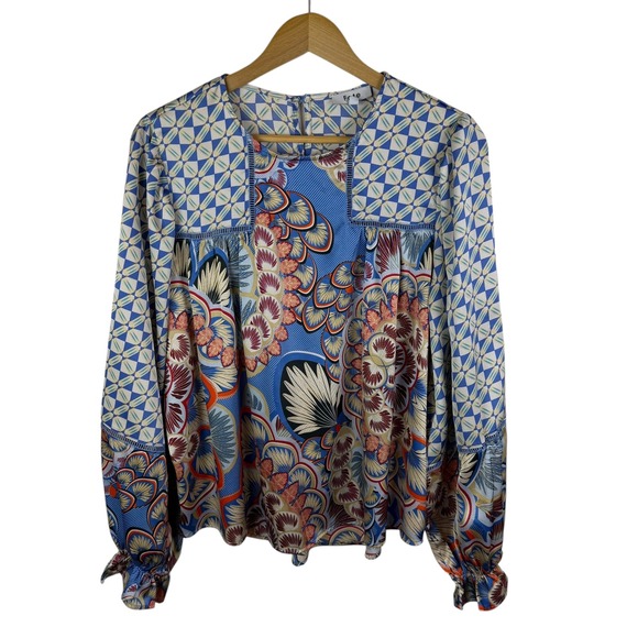Fate Boho Floral Blouse Medium Multicolor Lightweight Satin Peacock Festival - Picture 2 of 12